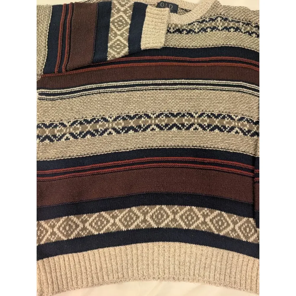 Vintage Old Glory Men’s L 3D Knit Sweater Striped Fair Isle Made in USA 90s